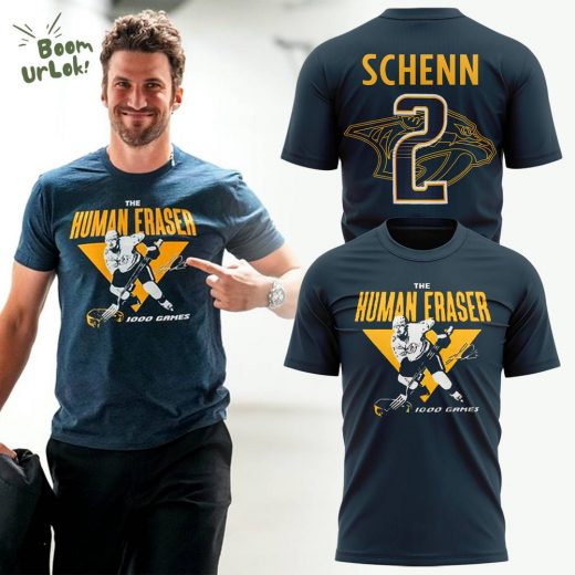 2024 Nashville Predators “The Human Eraser” #2 Luke Schenn Special Limited T-shirt, player tribute, collectible item.