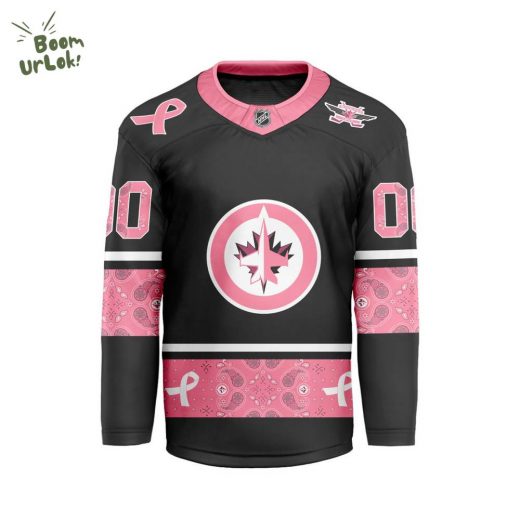 2024 Winnipeg Jets Pink Breast Cancer Awareness V-shaped Custom Jersey