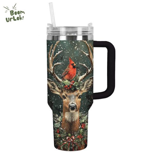 Cardinal & Deer Majesty Holiday Tumbler – Nature-Inspired Christmas Drinkware