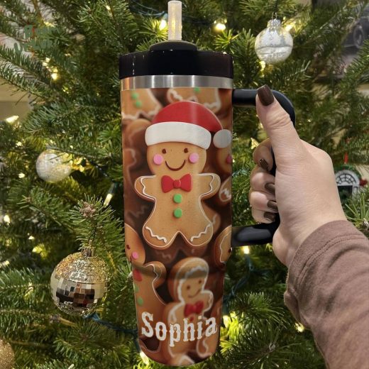 Glossy Tumbler Personalized Christmas Gingerbread Cheer – Custom Holiday Drinkware