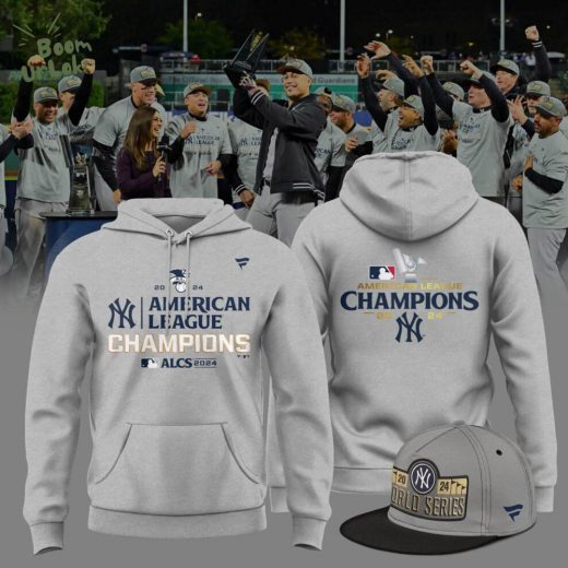 Men’s New York Yankees 2024 AL Champions Fanatics Heather Gray Locker Room Hoodie