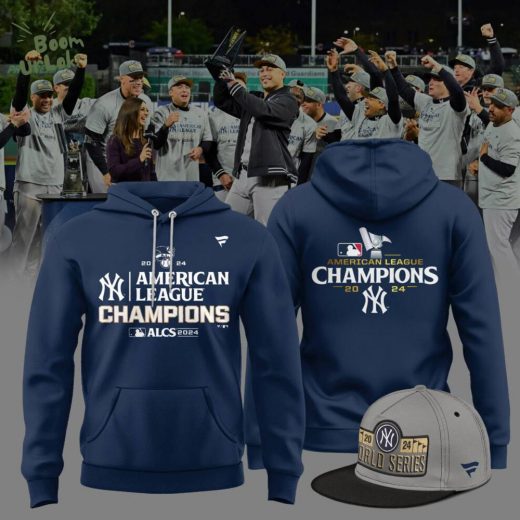 Men’s New York Yankees 2024 AL Champions Fanatics Heather Navy Locker Room Hoodie