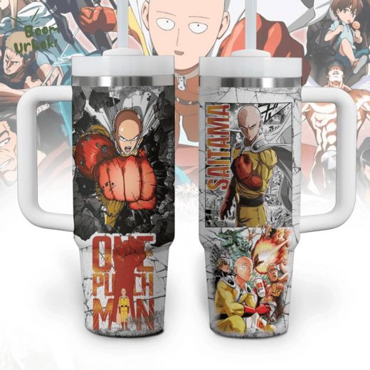 One-Punch Man 40oz Stainless Steel Tumbler with Handle – Custom Anime Drinkware for Fans