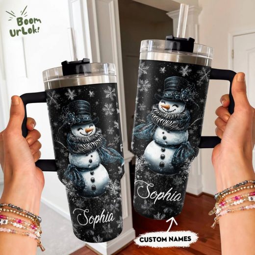 Personalized Elegant Midnight Snowman Tumbler – Custom Christmas Drinkware