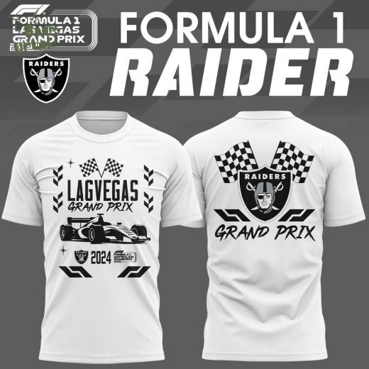 Las Vegas Raiders x Formula 1 Grand Prix 2024 Premium White and Hot Design T-Shirt – Trendy Gear