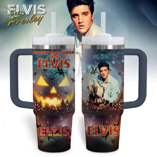 Elvis Presley 40oz Custom Stainless Steel Tumbler with Handle – Rock Music Drinkware for Fans