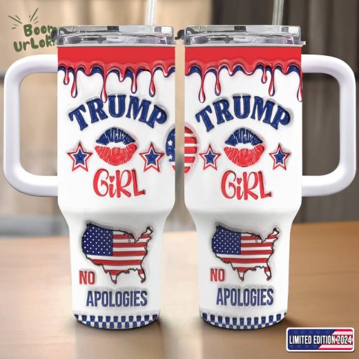 Yes, I’m A Trump Girl – US Election 40oz Stainless Steel Tumbler with Handle – Gift for Friends & Sisters