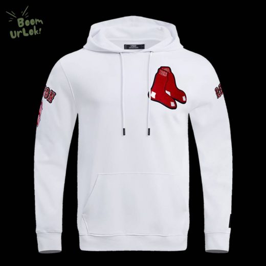 MLB Boston Red Sox Classic Chenille Men’s White Pullover Hoodie – Red Sox Team Hoodie