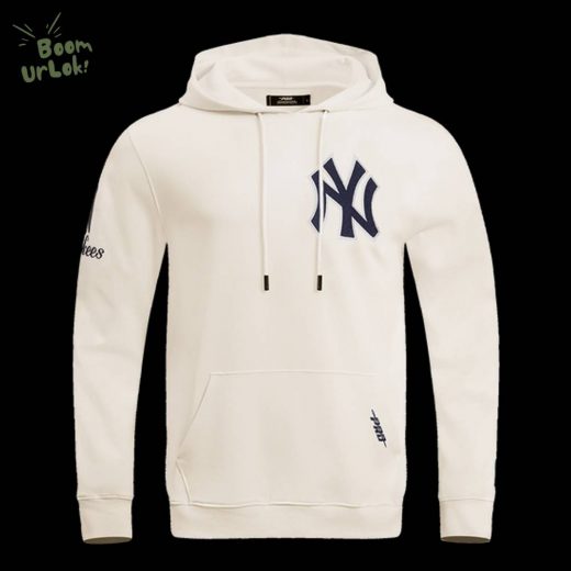 MLB New York Yankees Classic Chenille Men’s Eggshell Pullover Hoodie – Comfortable Baseball Hoodie