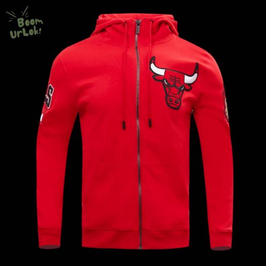 NBA Chicago Bulls Classic Chenille Men’s Red FZ Pullover Hoodie – Bulls Game Day Hoodie