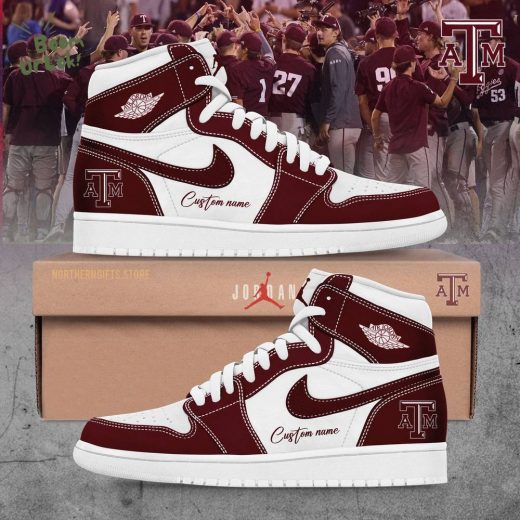 Texas A&M Baseball Custom Name for Fans Air Jordan 1 Shoes