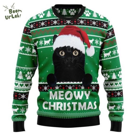 Meowy Black Cat Ugly Christmas Sweater