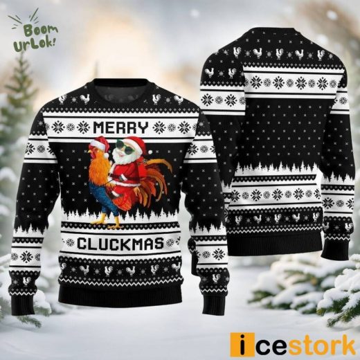 Merry Cluckmas Chicken Ugly Christmas Sweater Black