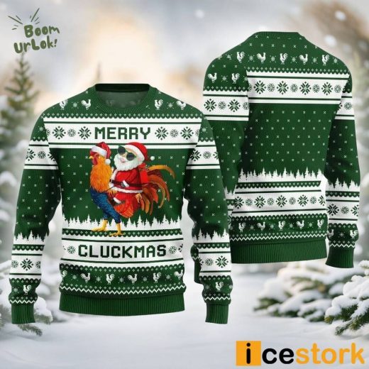 Merry Cluckmas Chicken Ugly Christmas Sweater Green