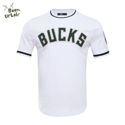 Milwaukee Bucks Classic Chenille Men’s White Tee – NBA Team Apparel