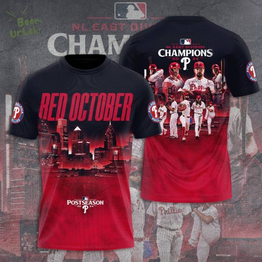 Philadelphia Phillies 3D Red October NL East Division Champion 2024 T-Shirt – MLB Commemorative Shirt