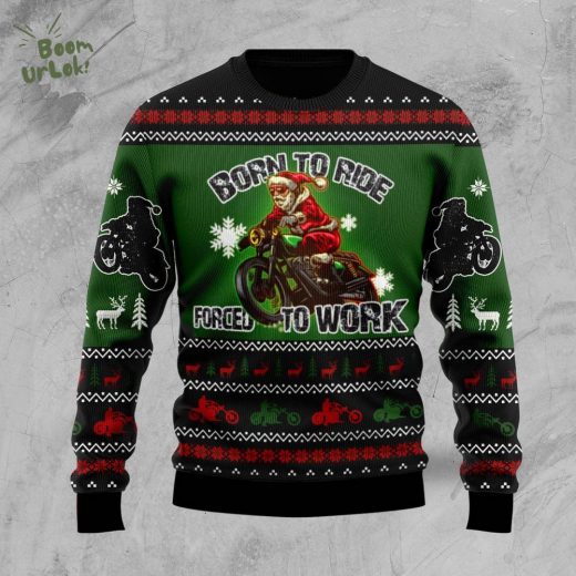 Santa Born to Ride Motorcycle Ugly Christmas Sweater