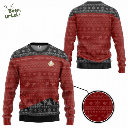 3D Star Trek Next Generation Red Ugly Christmas Sweater – 1987 Classic Edition