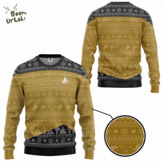 3D Star Trek Next Generation Yellow Ugly Christmas Sweater – 1987 Classic Edition