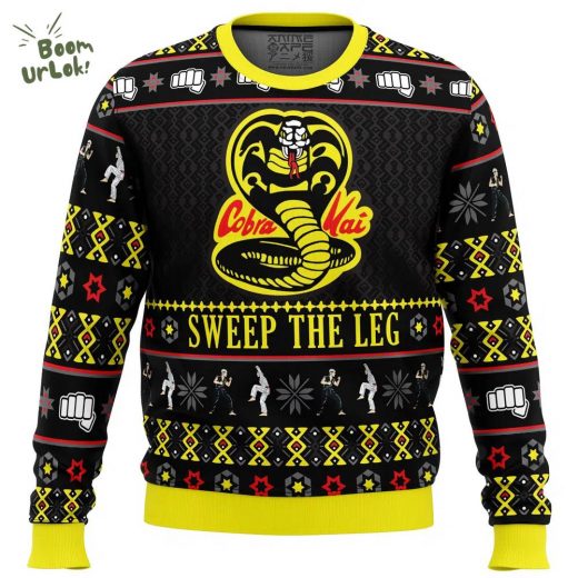 Cobra Kai Sweep The Leg Karate Kid Ugly Christmas Sweater – 80s Movie Holiday Edition