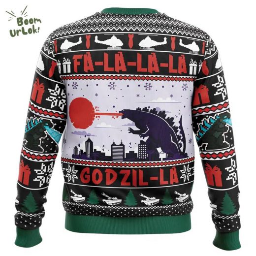 Godzilla FaLaLaLa Godzil-La Ugly Christmas Sweater – Monster Mash Holiday