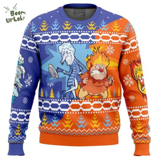 Heat and Snow Miser Ugly Christmas Sweater – Year Without Santa Claus Edition