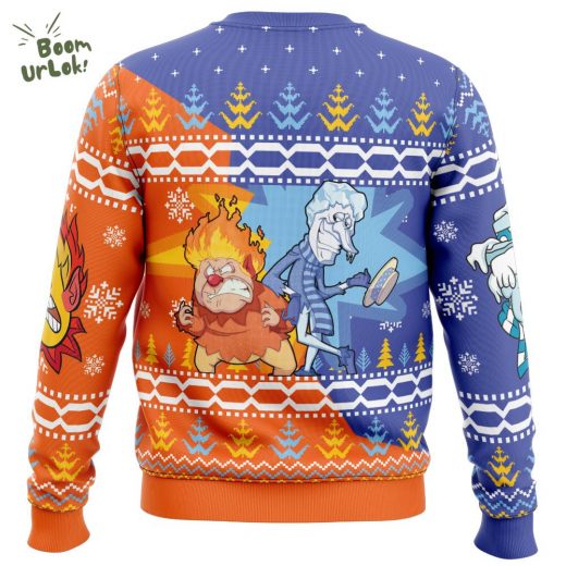 Heat and Snow Miser Ugly Christmas Sweater – Year Without Santa Claus Edition