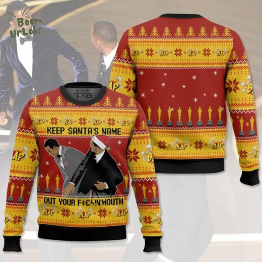 Keep Santa’s Name Out Your Mouth Ugly Christmas Sweater – Chris Rock Slap Edition