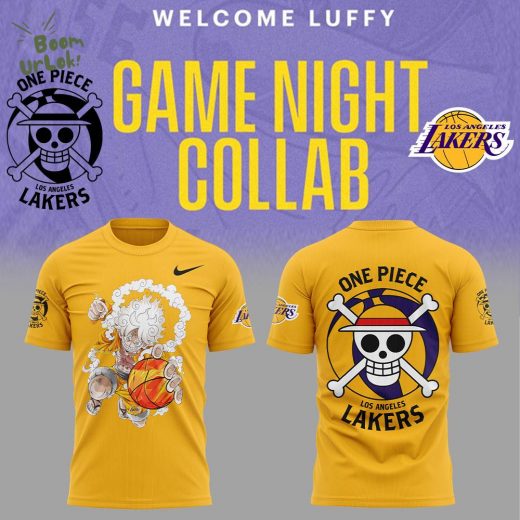 Luffy Gear 5 Joins Lakers One Piece Night Nike Yellow T-Shirt Exclusive