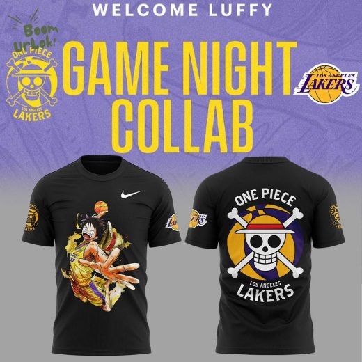 Luffy Joins Lakers One Piece Night Nike Black T-Shirt 2024 Edition