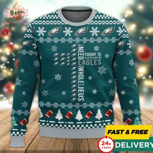 NFL Philadelphia Eagles Ugly Christmas Sweater – Cross Today Is A Little Bit of Eagles 2024 Edition