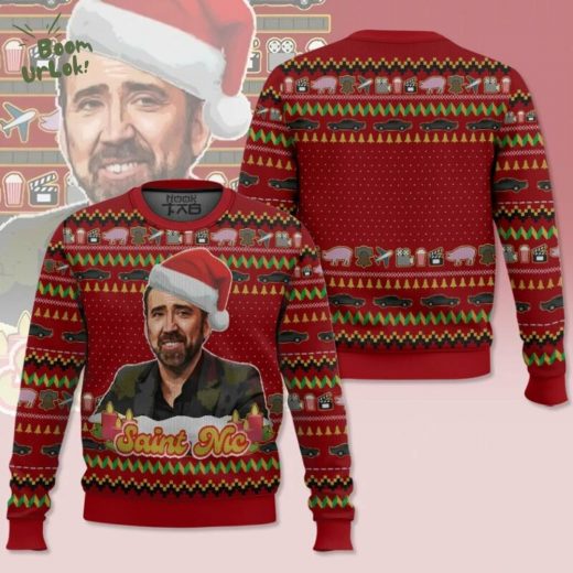 Nicolas Cage Jolly Old Saint Nic Christmas Ugly Sweater – Movie Star Holiday Special