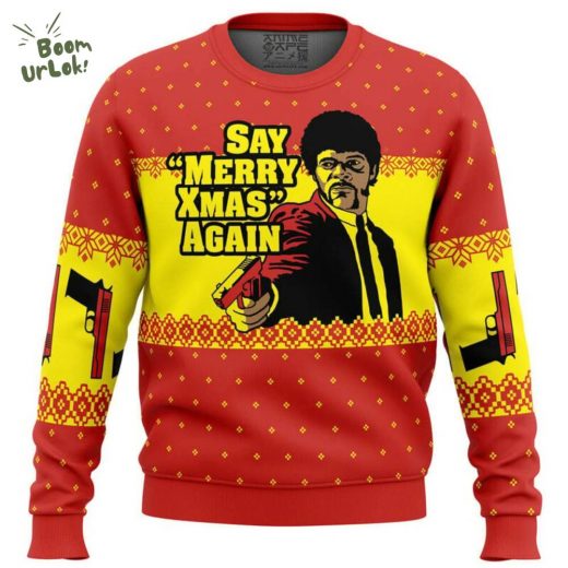 Pulp Fiction Merry Xmas Again Ugly Christmas Sweater – Quentin Tarantino Tribute