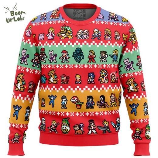 Super Smash Bros Pixel Smash Christmas Ugly Sweater – Gaming Holiday Fun