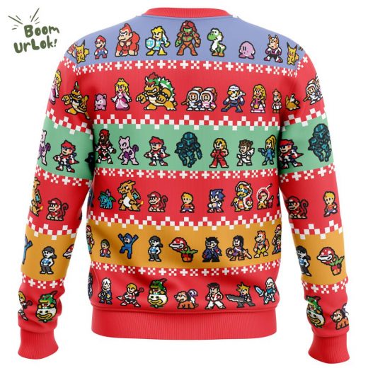 Super Smash Bros Pixel Smash Christmas Ugly Sweater – Gaming Holiday Fun