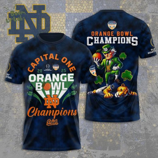 Notre Dame Fighting Irish 3D Football T-Shirt – Orange Bowl Champions 2025