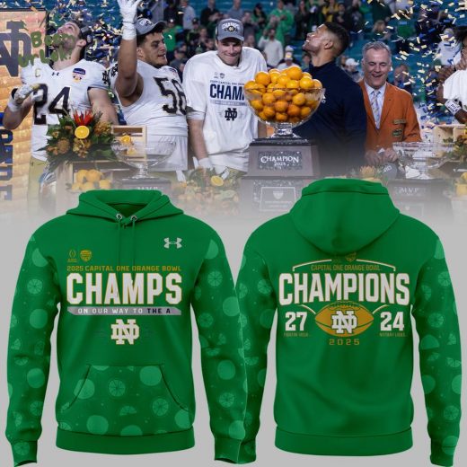 Notre Dame Fighting Irish Football NCAA Under Armour Orange Bowl Champions Green Hoodie 2025