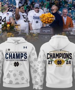 Notre Dame Fighting Irish Football NCAA Under Armour Orange Bowl Champions White Hoodie 2025