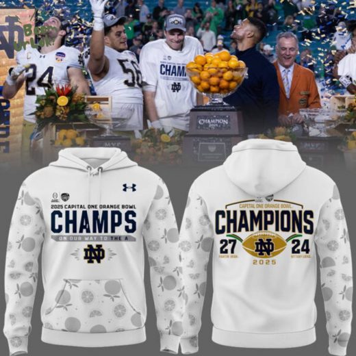 Notre Dame Fighting Irish Football NCAA Under Armour Orange Bowl Champions White Hoodie 2025