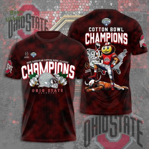 Ohio State Buckeyes 3D Football T-Shirt 2025 Goodyear Cotton Bowl