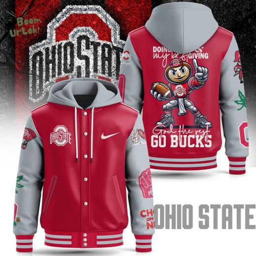 Ohio State Buckeyes “God The Rest, Go Bucks” Hooded Baseball Jacket