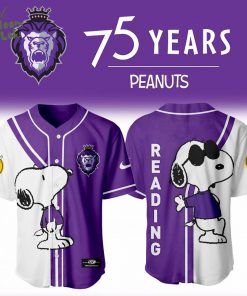 Reading Royals Purple 75th Anniversary Snoopy Baseball Jersey 2025