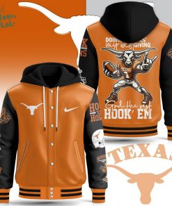 Texas Longhorns “God The Rest, Hook ‘Em” Hooded Baseball Jacket