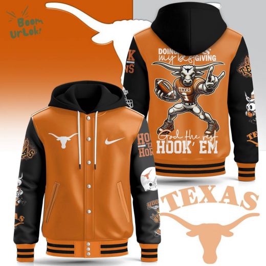 Texas Longhorns “God The Rest, Hook ‘Em” Hooded Baseball Jacket