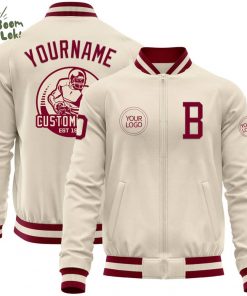 Custom Cream Maroon Bomber Varsity Letterman Jacket – Zipper Style