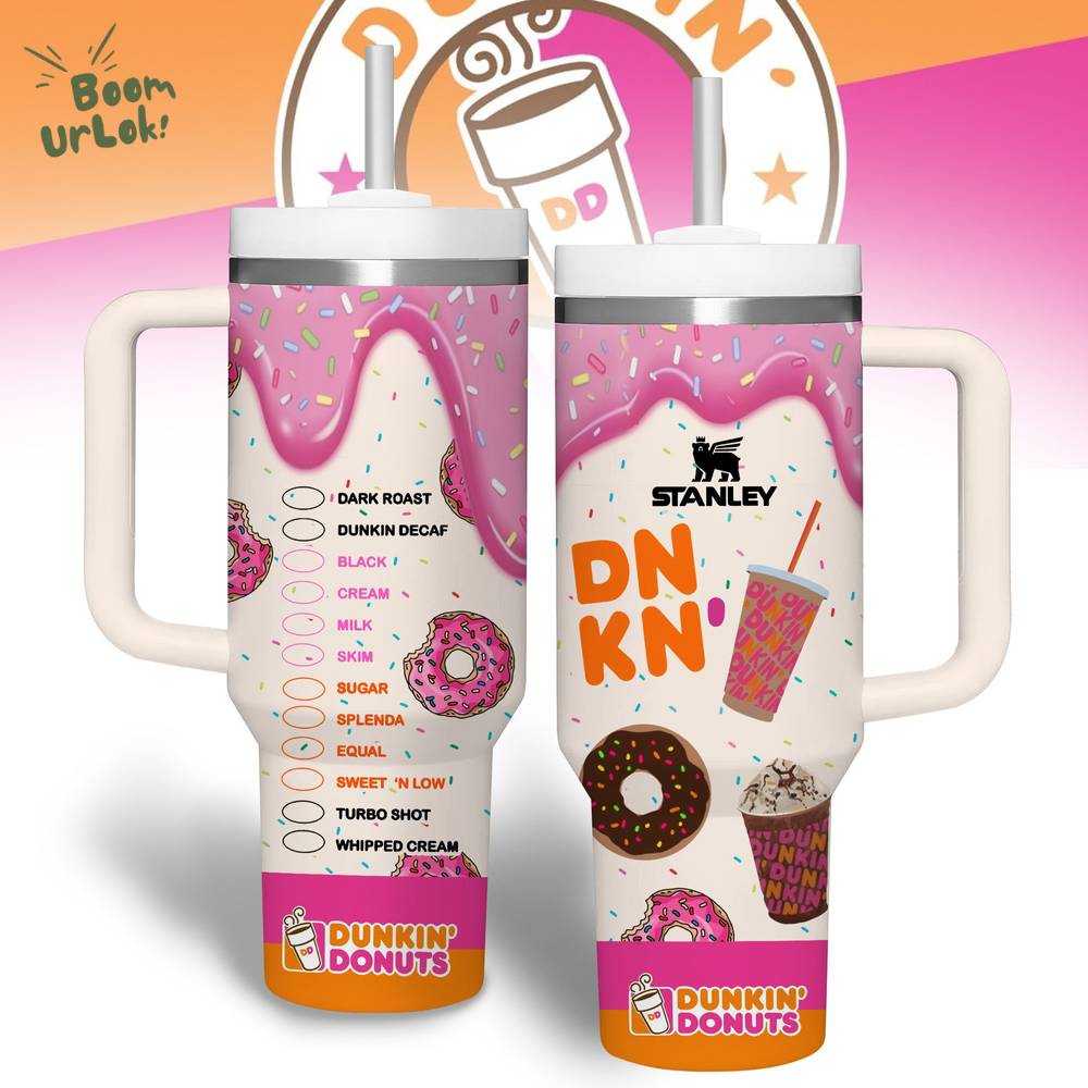 Dunkin Donuts Drinks Custom Stanley Quencher 40oz Stainless Steel Tumbler with Handle - Personalized Drinkware Dunkin Donuts Drinks Custom Stanley Quencher 40oz Stainless Steel Tumbler with Handle - Personalized Drinkware