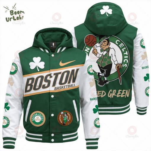 Green & White Boston Team Basketball Hooded Varsity Jacket – Basketball Fan Apparel