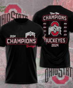 Ohio State Buckeyes 9-Time Champions Football Black 3D T-Shirt – Limited Edition