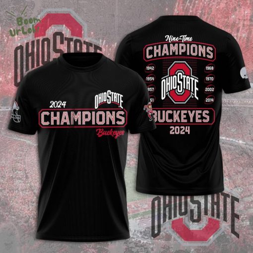 Ohio State Buckeyes 9-Time Champions Football Black 3D T-Shirt – Limited Edition