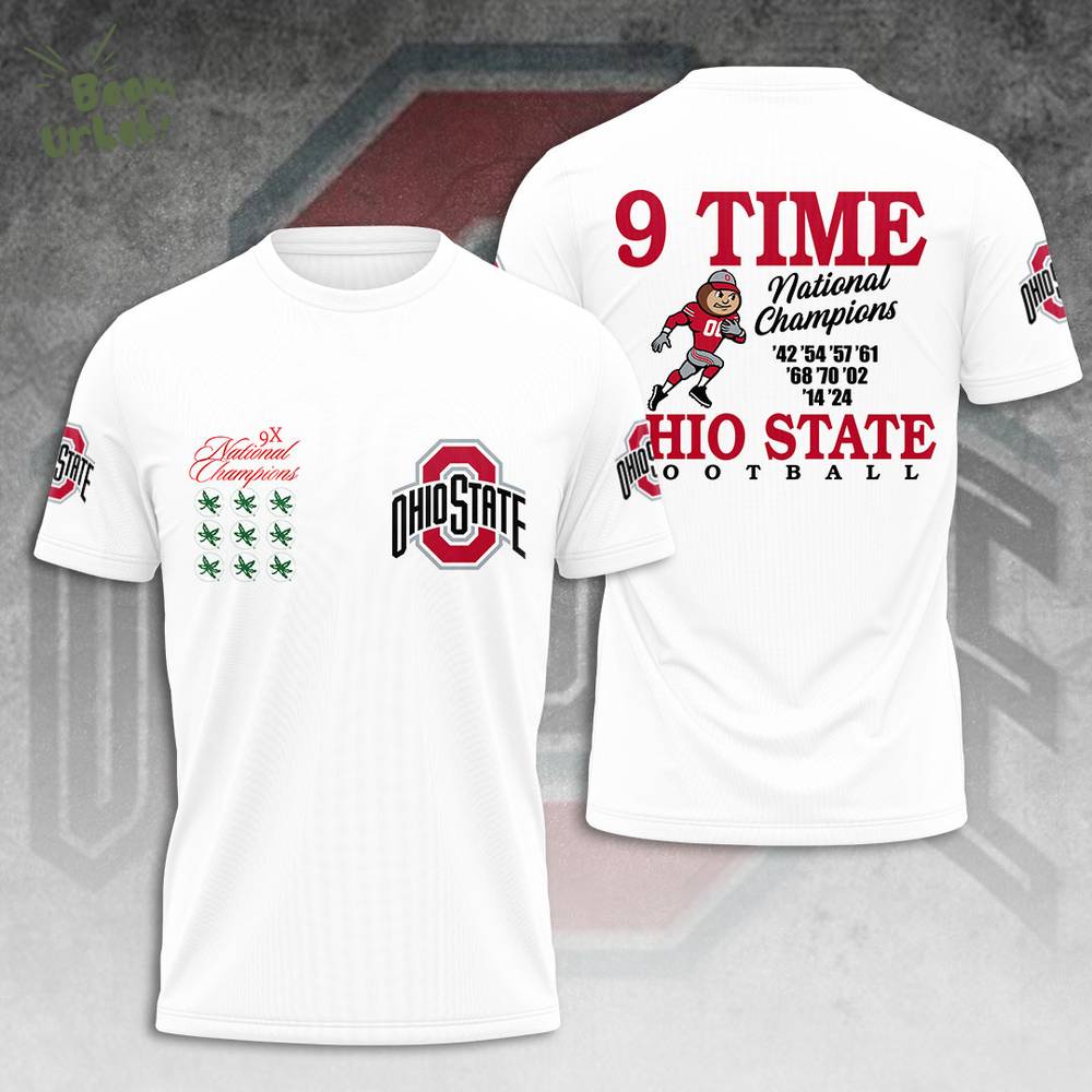 Ohio State Buckeyes 9-Time National Champions Football 3D T-Shirt - Limited Edition Ohio State Buckeyes 9-Time National Champions Football 3D T-Shirt - Limited Edition